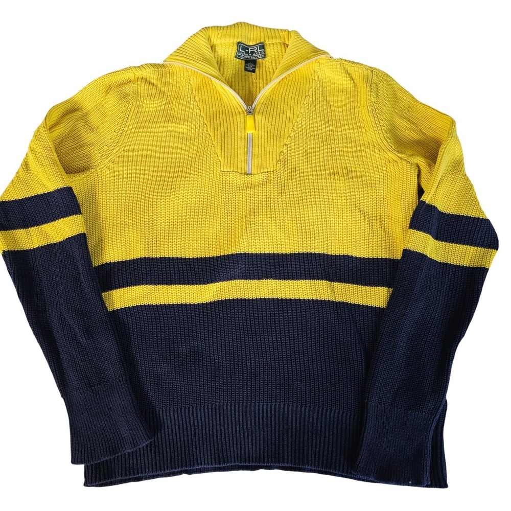 L-RL Lauren Active Ralph Lauren Women's Colorblock 1/4 Zip Sweater Yellow Navy